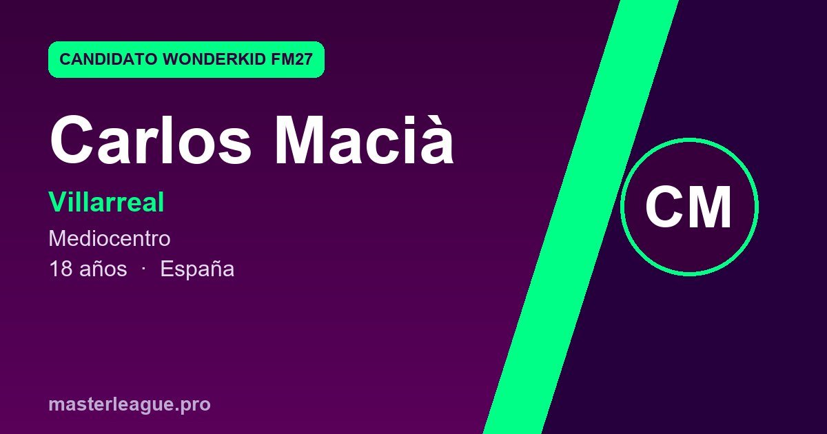 Tarjeta de Carlos Macià, candidato a wonderkid de FM27