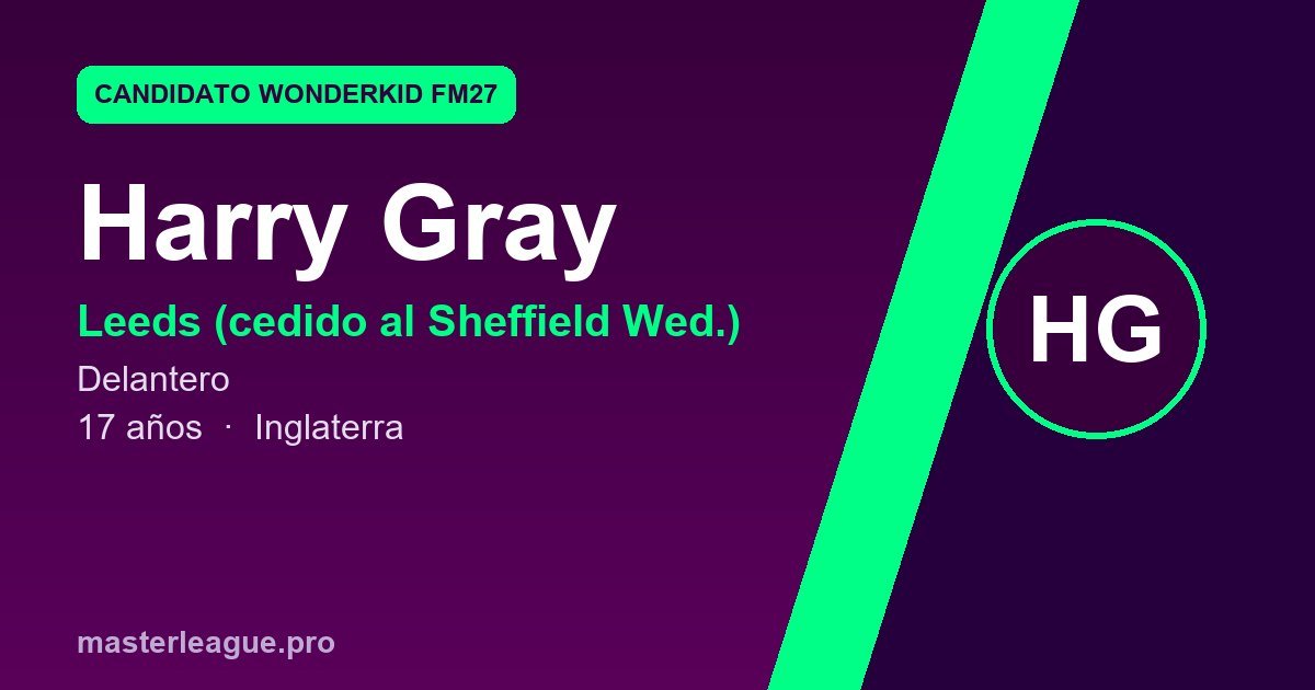 Tarjeta de Harry Gray, candidato a wonderkid de FM27