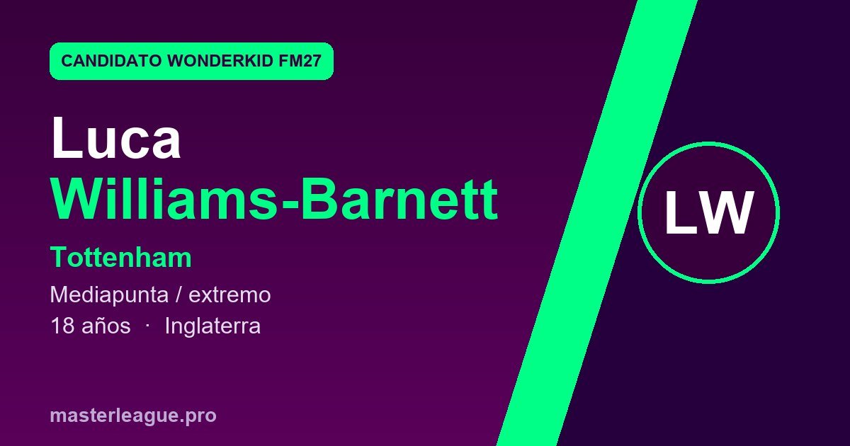 Tarjeta de Luca Williams-Barnett, candidato a wonderkid de FM27